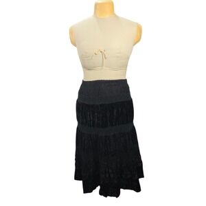 Alberto Makali Black Burnout Velvet Tiered Midi Skirt M Witchy Goth Whimsigoth